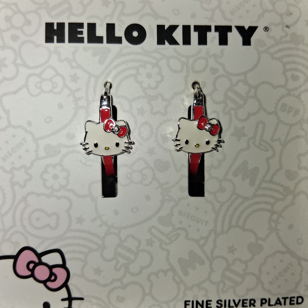 Hello Kitty Silver Plated Earrings - Pink and Black